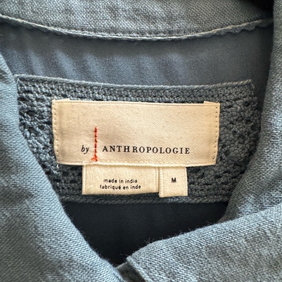 Anthropologie Blue Shirt Dress with Lace Detail - Picture 2 of 2